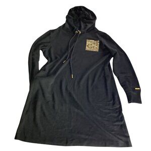 Calvin Klein Side Logo Hoodie Black Dress Womens Size L Long Sleeve